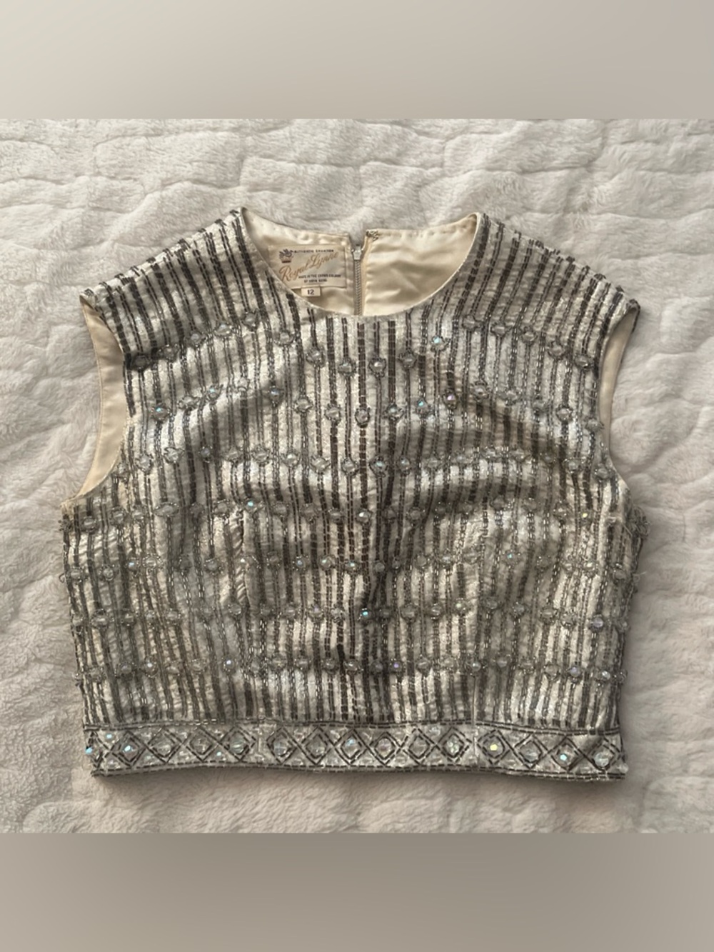 Rare Vintage 40-50’s embellished beaded crop top with faux diamond crystals.S - Picture 4 of 13